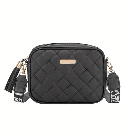 Mini Quilted Square Crossbody Bag, PU Leather Wide Strap Bag Purse, Classic Versatile Fashion Shoulder Bag