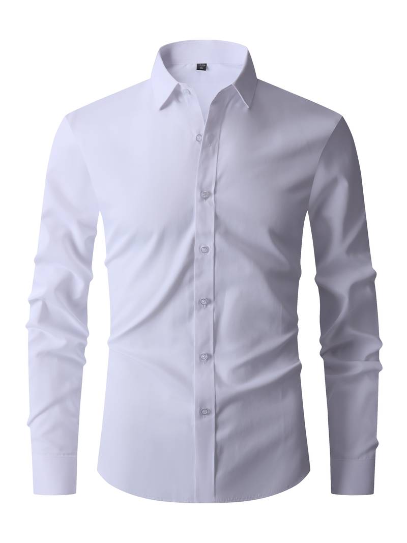 Classic Design Shirt, Men's Semi-formal Button Up Lapel Long Sleeve Shirt For Spring Summer Business