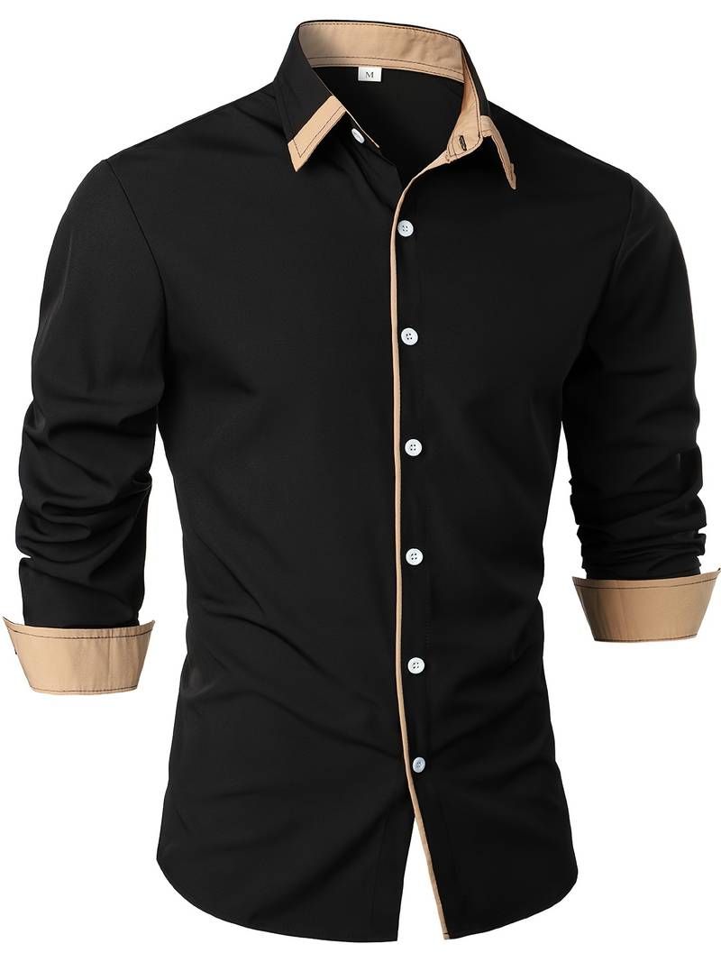 Men's Casual Trim Contrast Button Long Sleeve Shirt