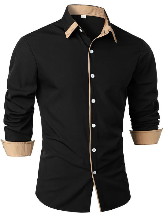 Men's Casual Trim Contrast Button Long Sleeve Shirt