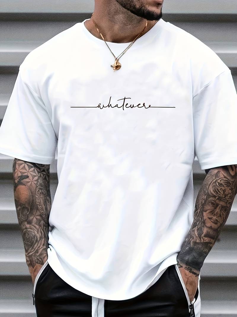 Men's Casual Trendy Letters Graphic Print Comfortable Crew Neck Short Sleeve T-shirts, Summer Top Tees